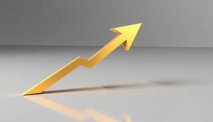 A gold upward arrow on a reflective surface symbolizes growth, progress, or success.
