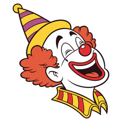 Vector emoji of a traditional circus clown face with white makeup, a big red nose, painted smile, and often a colorful wig. Can represent humor, foolishness, or sometimes something creepy.