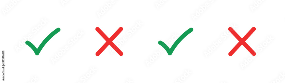 Aufkleber correct and wrong icons are set in green and red colors. tick and cross icons. vector illustration, 
