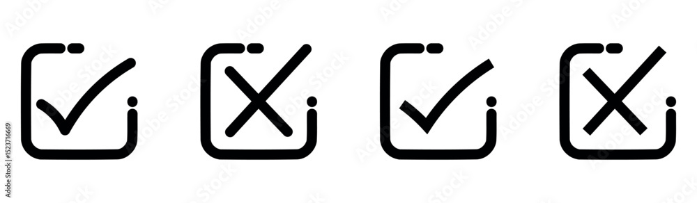 Aufkleber right or wrong icons. tick and cross marks in black color. yes or no symbol, approved or rejected ic