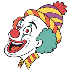 Vector emoji of a traditional circus clown face with white makeup, a big red nose, painted smile, and often a colorful wig. Can represent humor, foolishness, or sometimes something creepy.