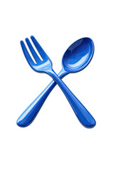 Glossy blue fork and spoon crossed