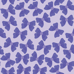 Seamless pattern of  blue  bows. Gift ribbons on checkered background. Coquette core cute trendy design. Design for wrapping paper, packaging, fabric, textile, home decor, gifts