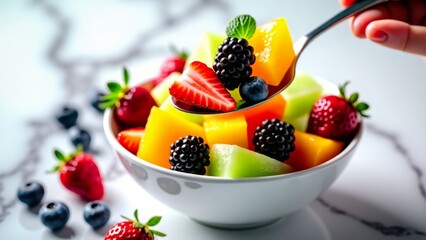 Refreshing rainbow fruit salad with berries