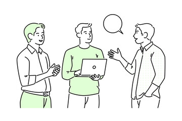 three employees are talking about their company