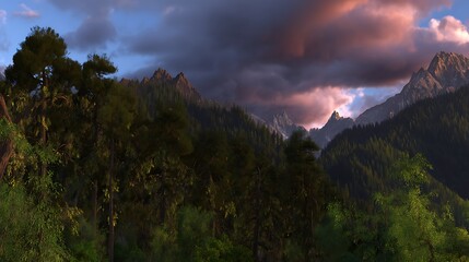 Mountain range under a dramatic sky