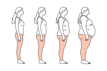 illustration of a woman's transformation from thin to fat