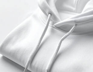 Close up of hoodie fabric texture and drawstrings on pure white background