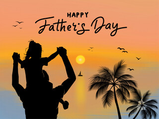 silhouette of a father and daughter on the beach