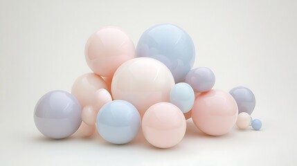 Fototapeta premium Pastel Spheres Arrangement: Abstract Composition of Pink, Blue, and Lavender Balls on a Light Background for Modern Design.