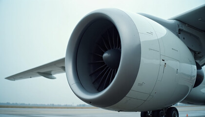 Obraz premium Jet engine close-up on commercial airplane wing