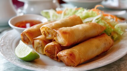 Crispy Spring Rolls on Plate.