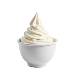 Delicious and creamy vanilla ice cream swirl in a white bowl, ready to enjoy. perfect for dessert imagery.