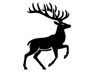 Deer vector, black and white logo icon, isolated image on white background.