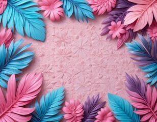 Hojas tropicales pasteles en un marco