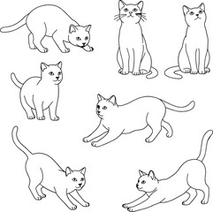 Adorable Cat Poses Line Art Illustrations Perfect for Pet Lovers and Design Projects