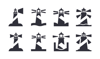 Lighthouse Icon Set – Minimal Vector Symbols of Navigation and Sea Safety
