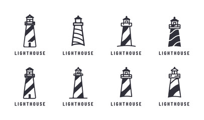Lighthouse Icon Set – Minimal Vector Symbols of Navigation and Sea Safety

