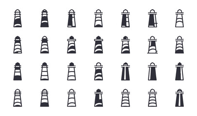 Fototapeta premium Lighthouse Icon Set – Minimal Vector Symbols of Navigation and Sea Safety 