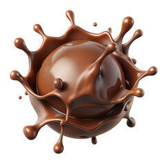 3d realistic chocolate splash sphere isolated on transparent background