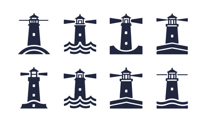 Lighthouse Icon Set – Minimal Vector Symbols of Navigation and Sea Safety
