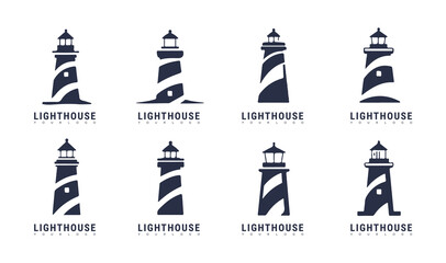 Lighthouse Icon Set &ndash; Minimal Vector Symbols of Navigation and Sea Safety
