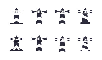 Lighthouse Icon Set – Minimal Vector Symbols of Navigation and Sea Safety
