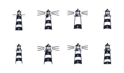 Lighthouse Icon Set – Minimal Vector Symbols of Navigation and Sea Safety
