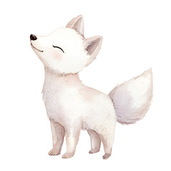 Charming arctic fox painted in soft watercolor with pastel shades. Ideal for nursery decor, children's books, winter scenes, or gentle woodland and polar-themed illustrations