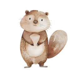 Cute watercolor beaver with a flat tail in soft pastel tones. Perfect for nursery art, woodland-themed decor, children's books, or forest animal collections