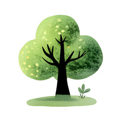 Soft watercolor tree in gentle pastel tones with delicate branches and leaves. Perfect for nursery decor, children’s books, nature themes, or peaceful forest and garden illustrations