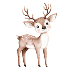 Graceful watercolor deer in soft pastel tones with delicate antlers. Perfect for nursery decor, woodland-themed art, children’s books, or nature-inspired illustrations