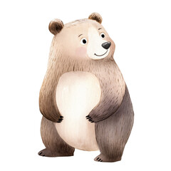 Cute watercolor bear in soft pastel tones with gentle expression. Perfect for nursery decor, children’s books, woodland themes, or cozy nature illustrations