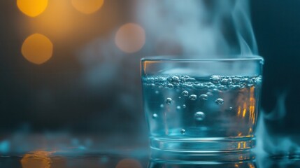 Steam on cold glass surface, blurred droplets, subtle light and shadow, moody atmosphere 