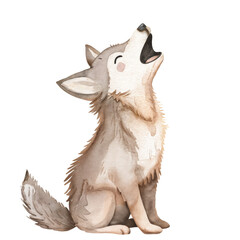 Gentle watercolor wolf in soft pastel tones, perfect for nursery decor, children’s books, or woodland-themed illustrations with a magical and calm vibe