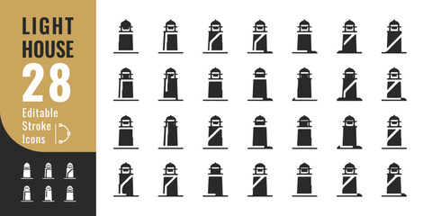 Lighthouse Icon Set – Minimal Vector Symbols of Navigation and Sea Safety
