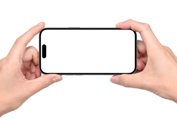 スマートフォンを両手で持つ人物の画像合成用素材