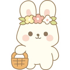 Obraz premium cute bunny character illustrations with flower crown in kawaii style. Perfect for stickers, children’s products, and spring-themed designs.