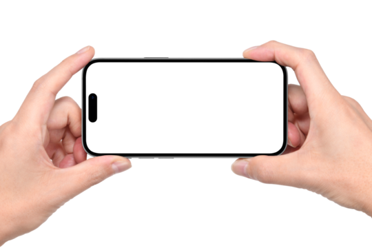 スマートフォンを両手で持つ人物の画像合成用素材