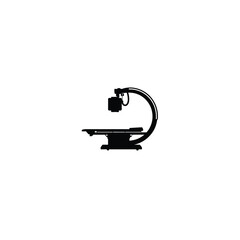 Flat silhouette of a fluoroscopy unit with a C-arm shape on white background