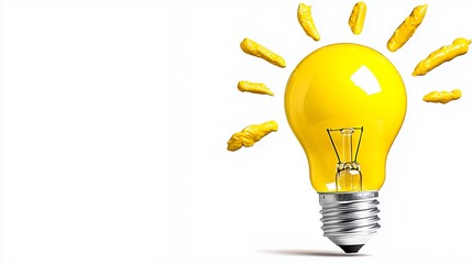 Bright Yellow Light Bulb with Paint Splashes on a Clean Background