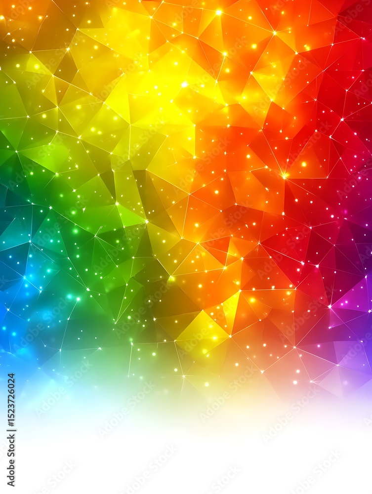 Poster iridescent polygon background, illuminated spectral geometric pattern design