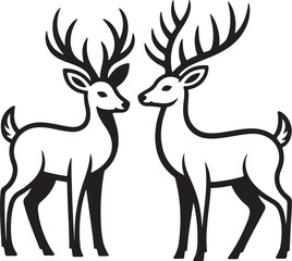 Fototapeta premium Mountain Deer Silhouette Clipart – Rustic Wildlife Vector ArtMajestic Deer Silhouette – Mountain and Forest Scene DesignWild Mountain Deer SVG Bundle – Cricut Cut Files for OutdoorsDeer with Ant
