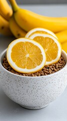 Fresh Lemons and Bananas in a Bowl with Healthy Grains