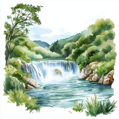 Krka National Park. Krka National Park hand drawn watercolor illustration