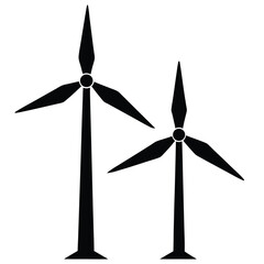 Two simple black wind turbines icon illustration