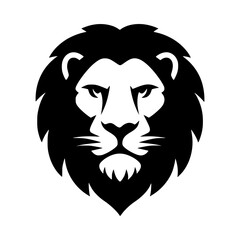 Obraz premium Lion head icon — bold black vector silhouette with majestic mane and front-facing gaze