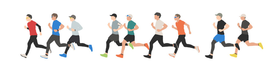 Group of Male Runners – Flat Vector Illustration