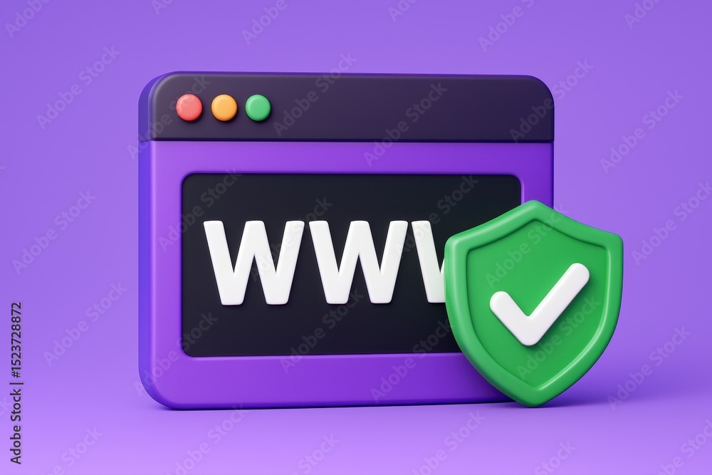 Poster website security concept with shield and internet browser