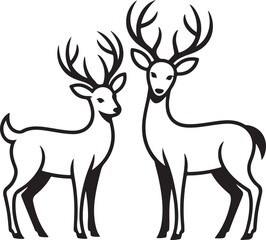 Obraz premium Mountain Deer Silhouette Clipart – Rustic Wildlife Vector ArtMajestic Deer Silhouette – Mountain and Forest Scene DesignWild Mountain Deer SVG Bundle – Cricut Cut Files for OutdoorsDeer with Ant